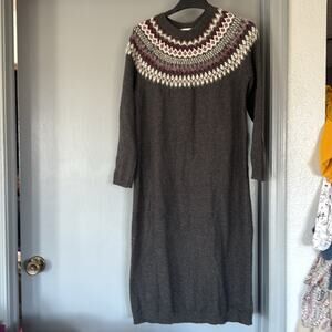 J. Jill Gray Fair Isle Midi Sweater Dress sz Small Long Sleeves